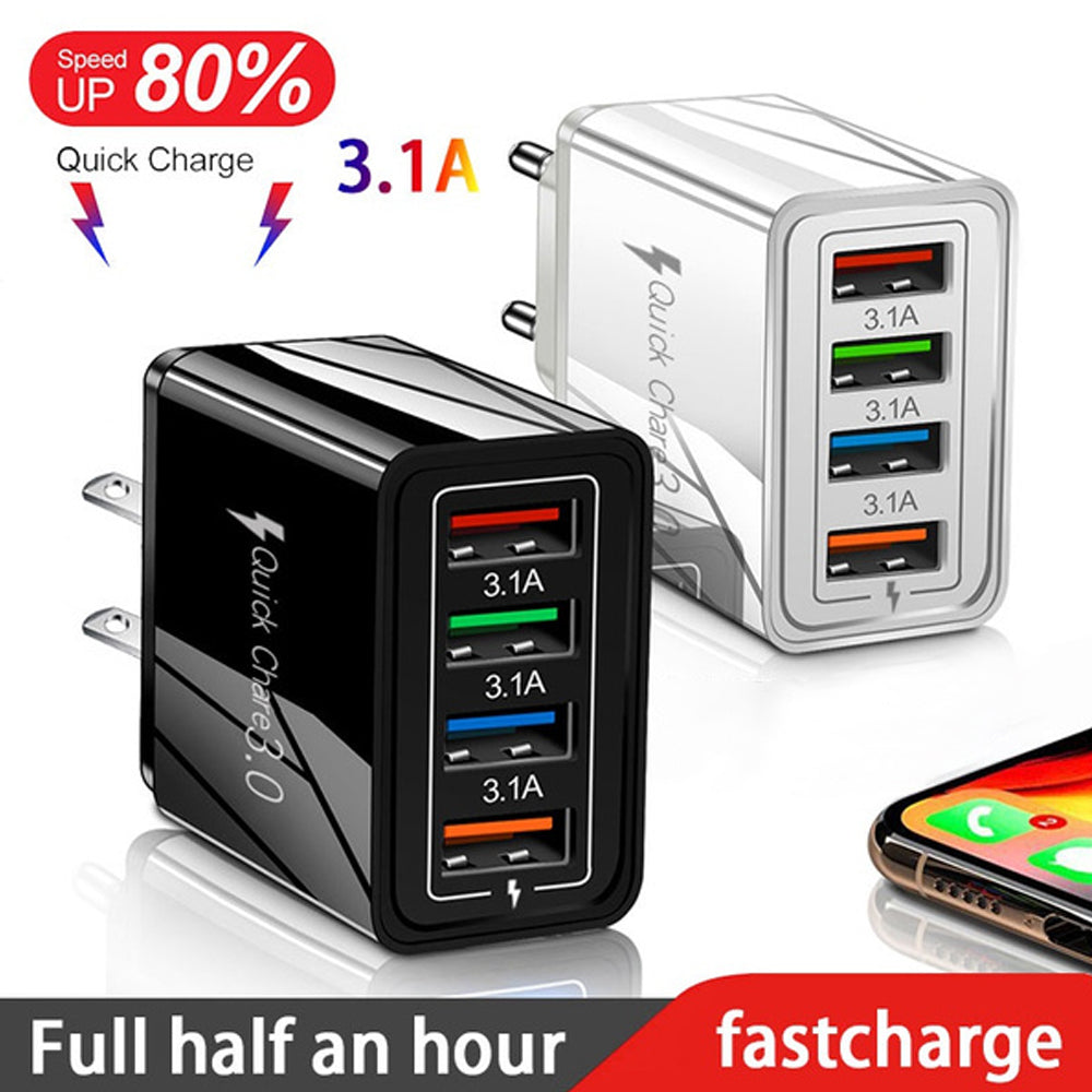 Cargador USB de carga rápida 3.0 para 4 teléfonos, adaptador para tableta, cargador de pared portátil, cargador rápido para móvil.