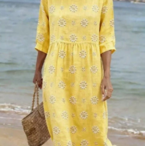 Women's Loose Round Neck Fashion Premium Long Sleeve Printed Dress