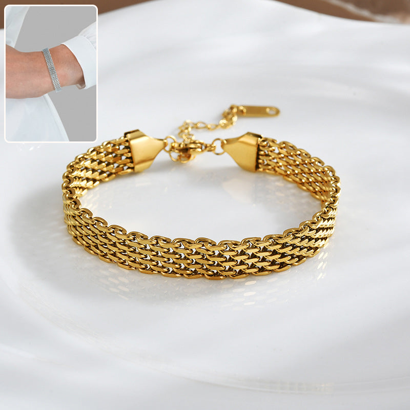 Pulsera de cadena para mujer, estilo informal de negocios, de metal dorado y plateado, joyería