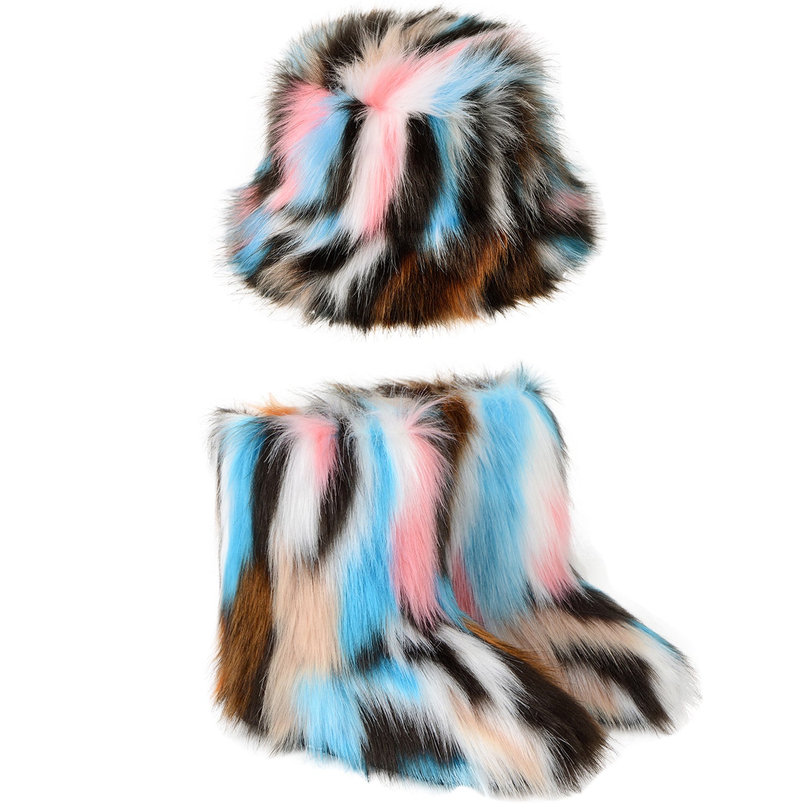 Botas de felpa cálidas con gorro de pescador de piel de color