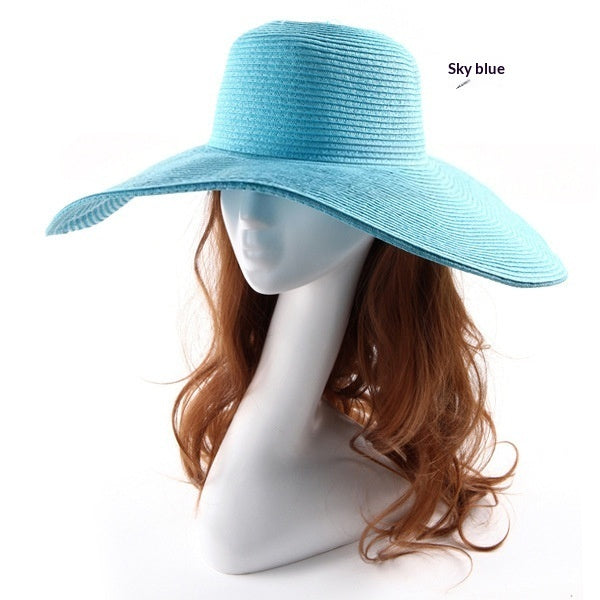 Large-brimmed Round-top Straw Hat For Summer Solid Color DIY-friendly
