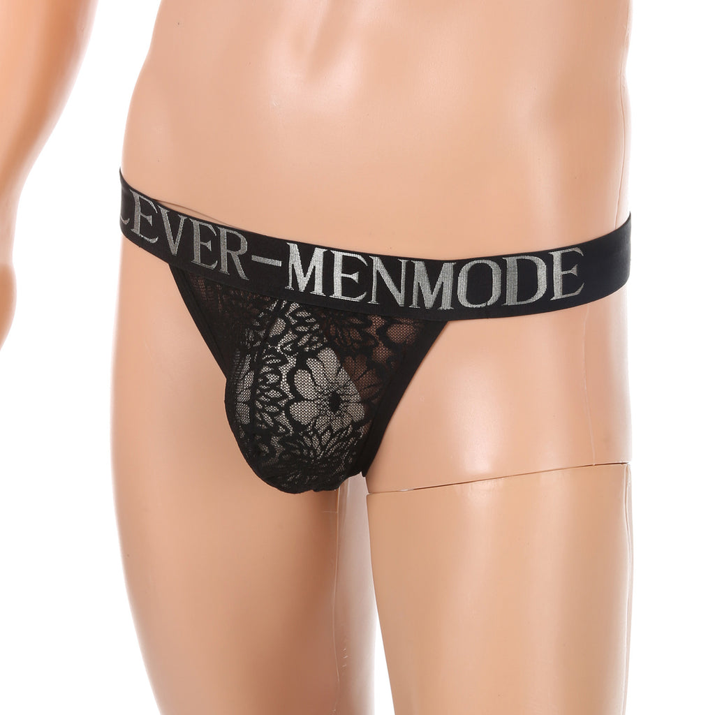 Tanga sexy de encaje de tiro bajo para hombre con diseño que deja el trasero al descubierto