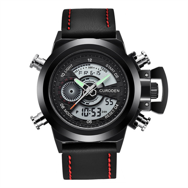 Reloj deportivo multifuncional con doble pantalla y cinturón de moda para hombre.