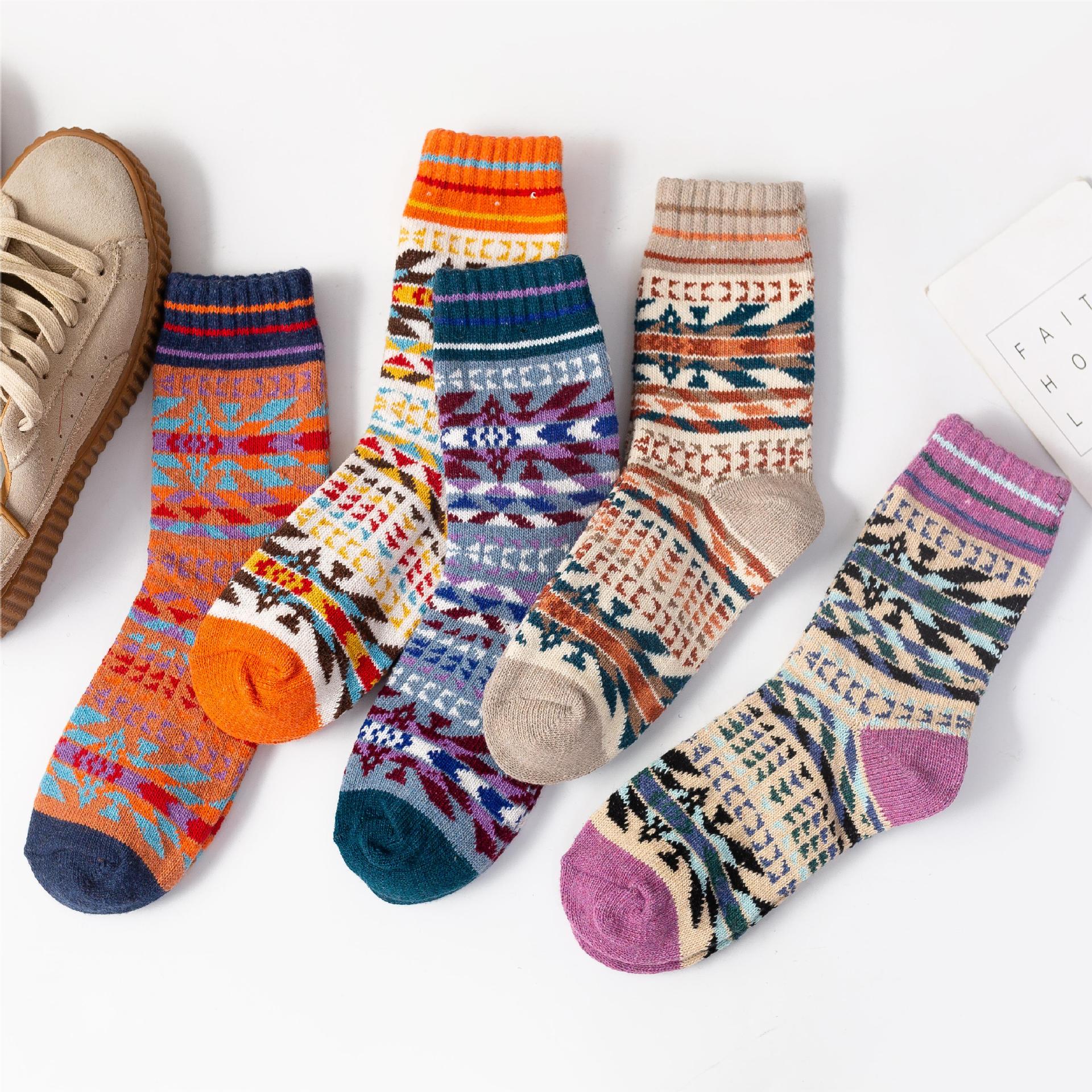 Calcetines de hombre de lana estilo étnico vintage para invierno