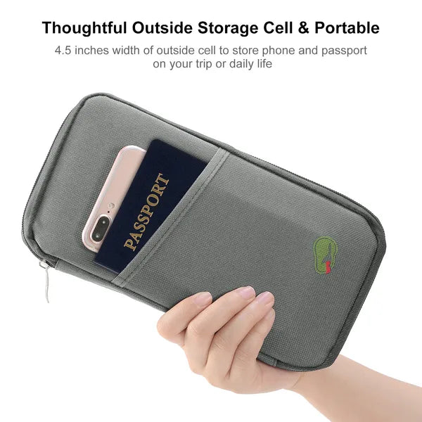 Cartera para pasaporte de viaje, 12 compartimentos, porta billetes, identificación, tarjetas de crédito, documentos impermeables, organizador de teléfono.