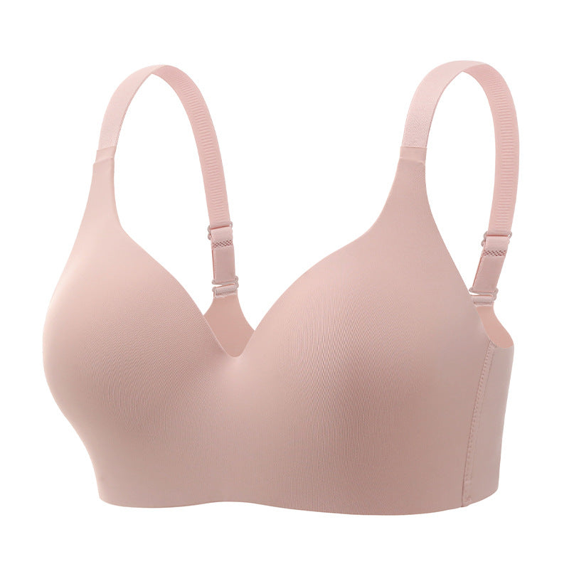 Nuevo sujetador de seda helada moldeado con copa 3D sin costuras de gran tamaño para reafirmar y recoger los senos laterales.
