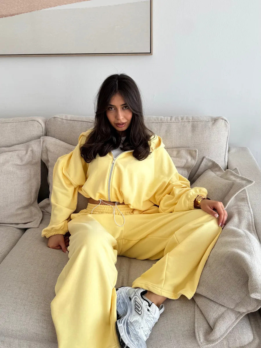 Conjunto informal para mujer: cárdigan de manga larga con cremallera y sudadera con capucha