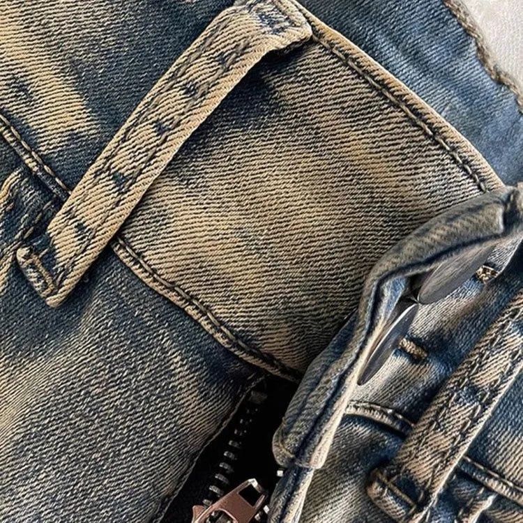 Shorts vaqueros de cintura alta estilo retro americano para mujer