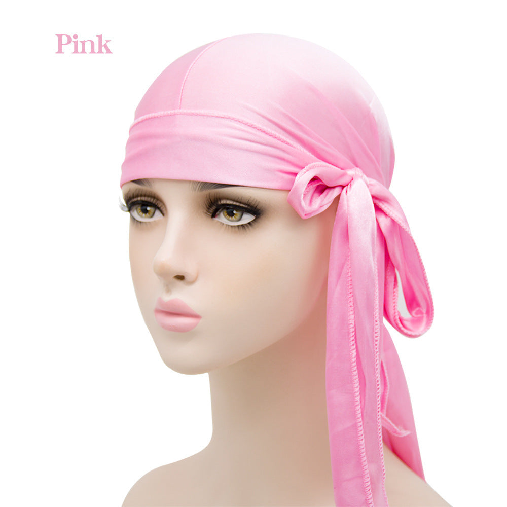 Gorro pirata elástico de cola larga de satén unisex y turbante hip hop para hombre y mujer, bandana elástica para disfraz y moda.