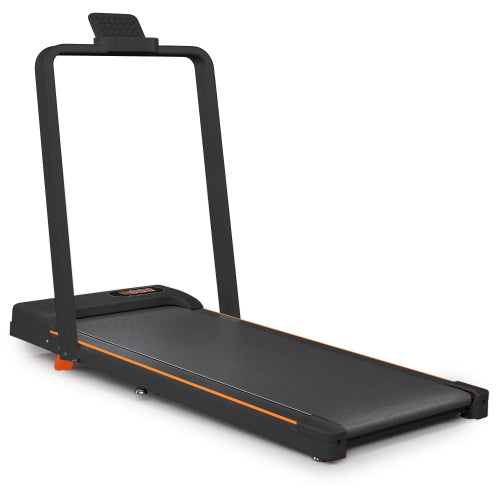 Folding Treadmill With Handrail & Adjustable Incline, 1-10 Km H Running Machine, Space Saving Low Noise Design, LED Display, Phone Holder, Remote Control, Transport Wheels  Plug, Pink.