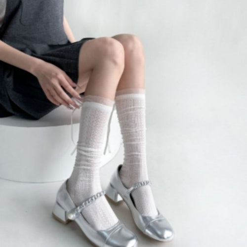 Calcetines a media pantorrilla ahuecados estilo ballet con lazo