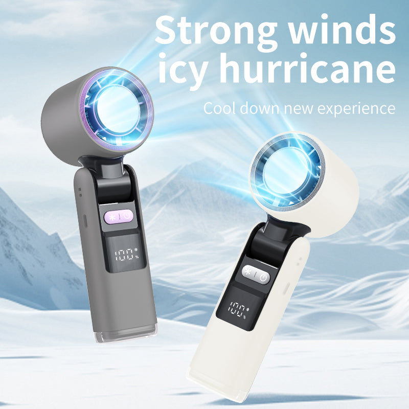 Ventilador portátil de mano, miniventilador turbo de velocidad ajustable, modo de temperatura reducida, pantalla digital recargable, ventilador personal plegable con luz nocturna, adecuado para mujeres y hombres al aire libre.