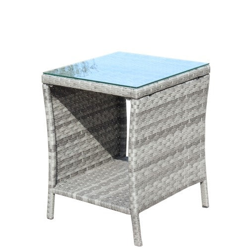 Muebles de exterior para patio, 1 mesa de centro con vidrio templado transparente