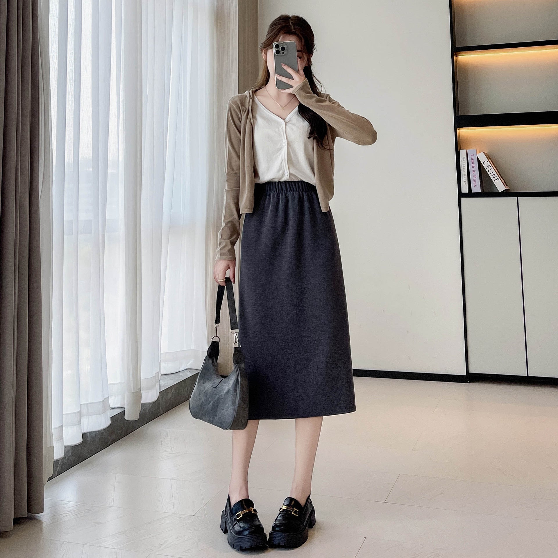 High-waisted Knitted Midi Bodycon Skirt