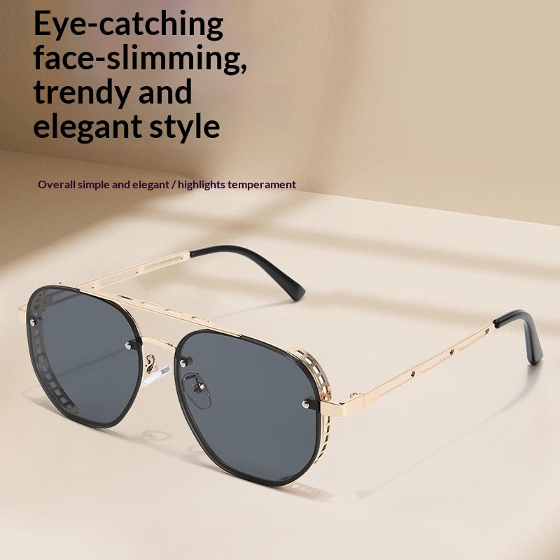 Retro Double-bridge Hollow-out Metal Sunglasses With A Premium, High-end Look